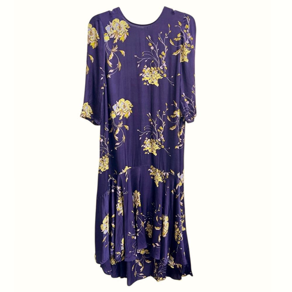 Max&Co. Purple Floral Shift Midi Dress Hi Lo Ruffle Skirt Sz XS S ? Half Slv - Picture 2 of 10